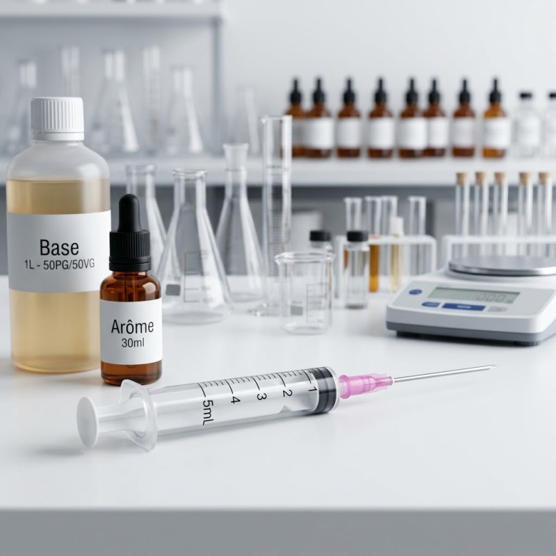 Seringue 5 ml avec aiguille sur un plan de travail DIY
