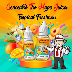 Concentré Tropical Freshness The Hype Juices en flacons 10 ml et 30 ml avec la mascotte THJ