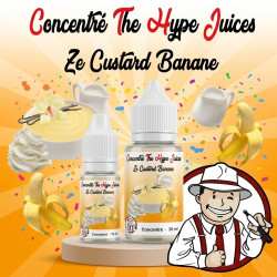 Concentré Ze Custard Banane The Hype Juices en flacons 10 ml et 30 ml avec la mascotte THJ