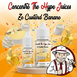 Concentré Ze Custard Banane The Hype Juices en flacons 10 ml et 30 ml avec la mascotte THJ