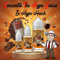 Concentré Ze Hooch The Hype Juices en flacons 10 ml, 30 ml et 120 ml avec la mascotte THJ