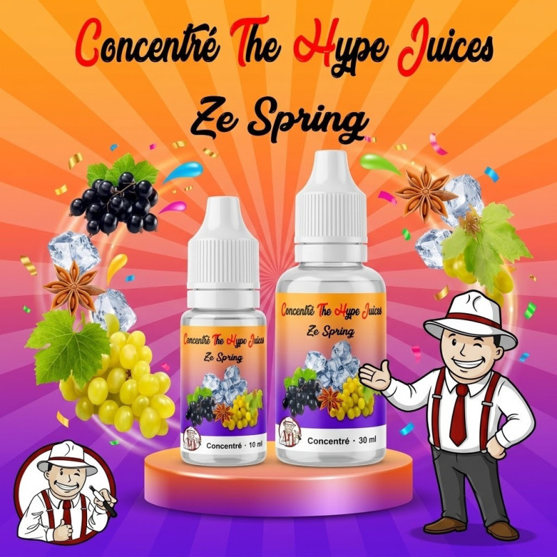 Concentré Ze Spring The Hype Juices en flacons 10 ml et 30 ml avec la mascotte THJ