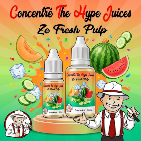 Concentré Ze Fresh Pulp The Hype Juices en flacons 10 ml et 30 ml avec la mascotte THJ