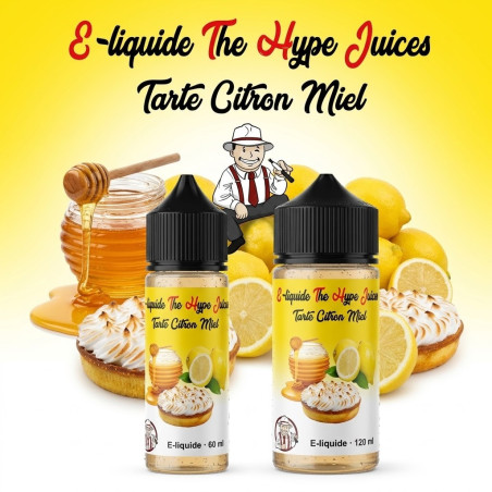 E-liquide Tarte Citron Miel The Hype Juices en bouteilles 60 ml, 120 ml avec la mascotte THJ