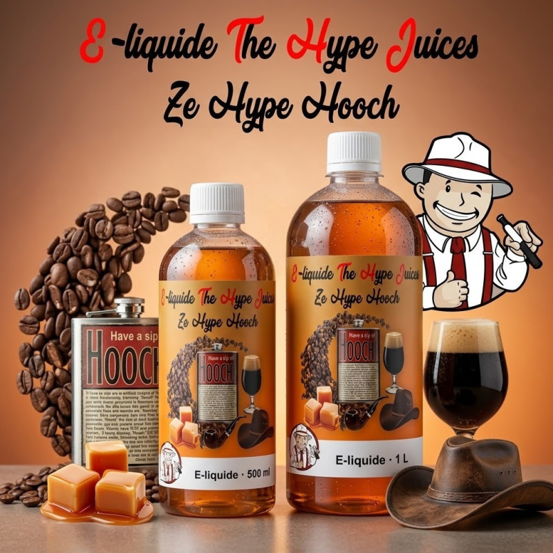 E-liquide Ze Big Hooch The Hype Juices en bouteilles 500 ml, 1 L avec la mascotte THJ