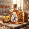 Arôme Panettone Super Concentré THJ, flacon devant un panettone aux fruits confits