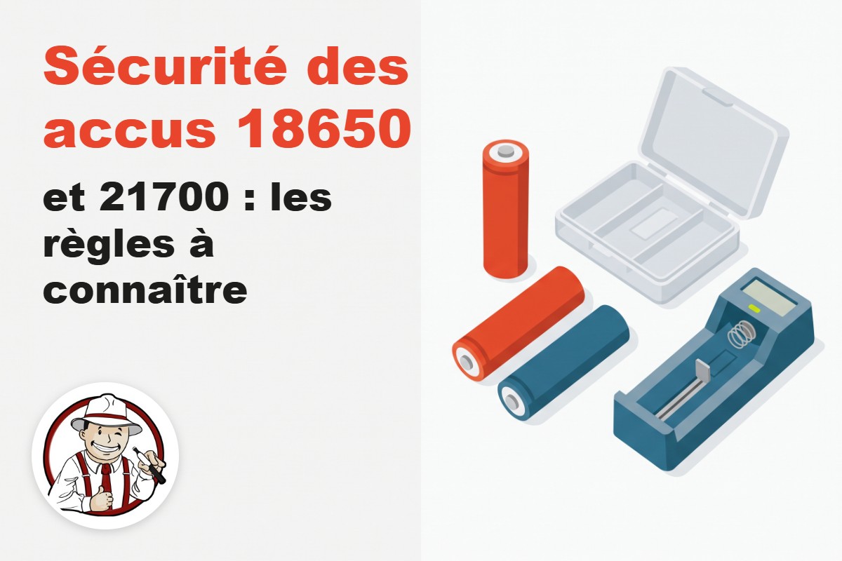 Carte de titre sécurité accus 18650 : deux accus cylindriques, une boîte de rangement et un chargeur externe une place