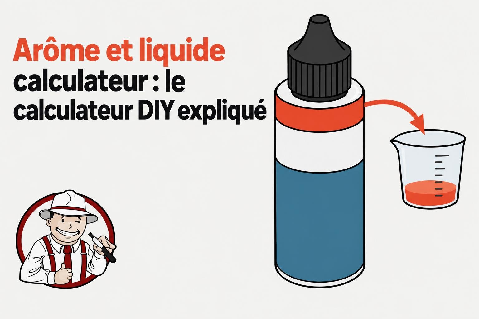 Une illustration montre une grande bouteille avec bouchon noir et étiquette blanche et rouge à côté d’un petit gobelet