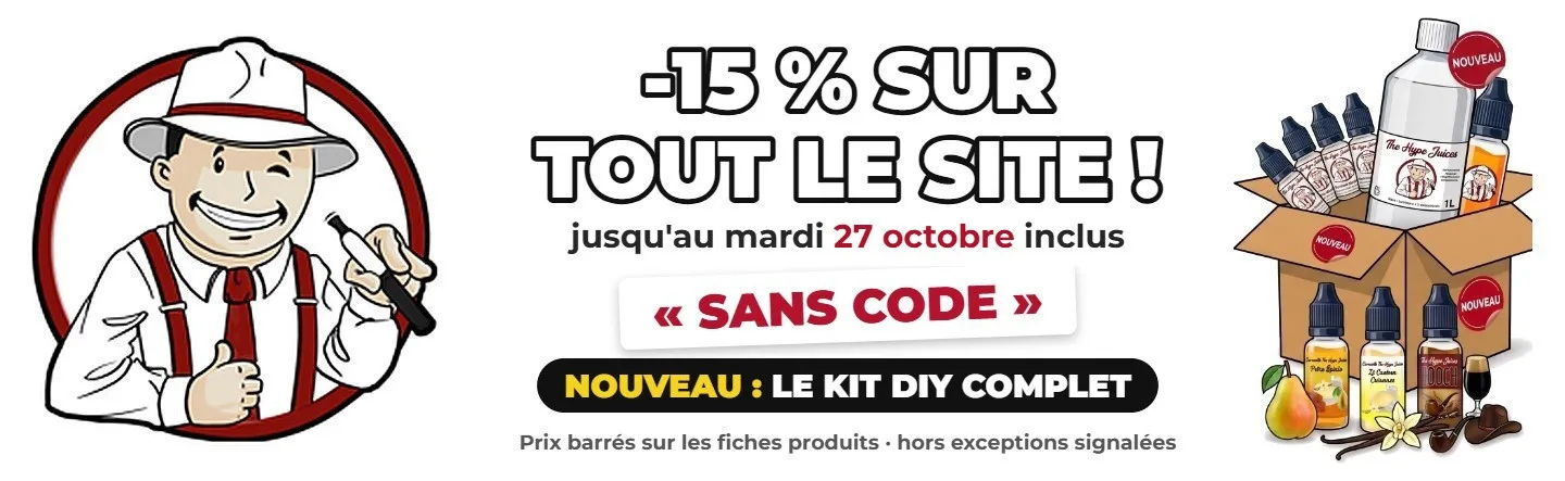 -15 % sur tout le site sans code jusqu'au 27 octobre inclus et nouveau Kit DIY complet - The Hype Juices